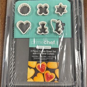 Gray Cookie Sheet Set with White Cookie Cutters